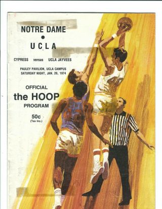 Ucla Bruins Vs Notre Dame Fighting Irish January 26 1974 Basketball Program (a)