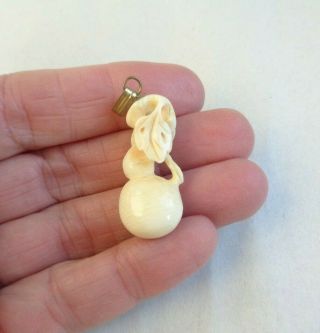 Vintage Asian Chinese Hand Carved Flower Fruit Beige Pendant