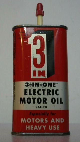 Old Oval 3 In 1 One ⚡ Electric ⚡ Motor Oil 3 Oz Can - Vintage Handy Oiler Tin