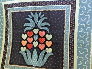 Vintage Fabric Country Blue Pink Heart Calico 1980 - 90’s 44”w By 3 Yards