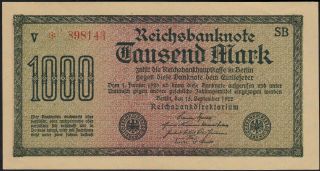 1922 1000 Mark Germany Vintage Paper Money Banknote Currency Antique Rare In Unc