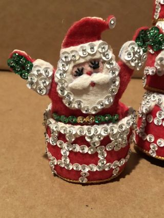 Vintage Set Of 8 Handmade Santa Claus Napkin Rings Red White Felt Sequin Holder