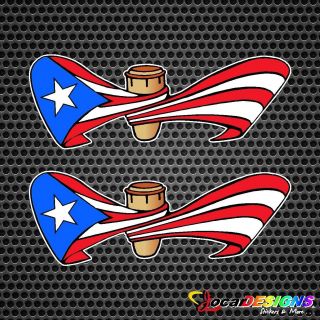 2x Puerto Rico Flag Around Conga Vinyl Car Stickers Decals