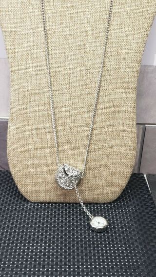 Vtg Silver Tone Purse Pendant Necklace With Hidden Watch