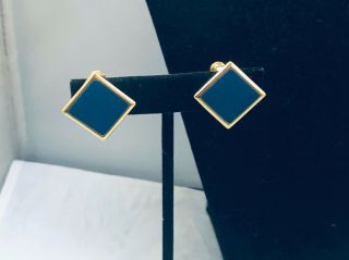 Vtg.  Napier Capri Blue Enamel Gold Tone Diamond Style Earrings