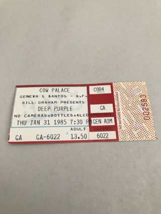 Vintage Deep Purple Concert Ticket Stub Jan 31st 1985 Cow Palace