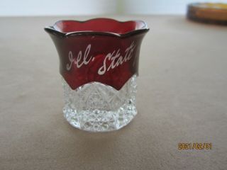 Vtg Antique Ruby Red Flash Glass Souvenir Toothpick 1950 Illinois State Fair