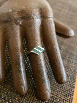 Vintage Sterling Silver Inlaid Blue Green Stones Unique Ring Size 5.  5 Estate 925