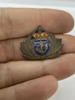 Vintage British Royal Navy Sterling Silver & Enamel Brooch Badge Pin Birks
