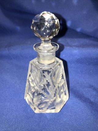 Vintage Vanity Perfume Bottle & Stopper Frosted Roses Embossed Roses