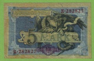 Germany - 5 mark - 1904 - P8a - VF Vintage Antique Paper Money Banknote Dragon 2