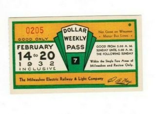 Milwaukee Railway Transit Ticket Pass February 14 - 20 1932 Weekly Permit 7