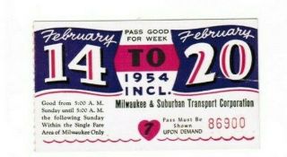 Milwaukee Railway Transit Ticket Pass February 14 - 20 1954 Weekly Permit 7