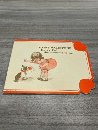 Vintage Greeting Card Valentine Couple Girl Boy Fence Dog Pop Up