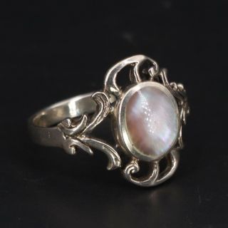 Vtg Sterling Silver Ornate Mother Of Pearl Inlay Cutout Tapered Ring Size 9 - 3g