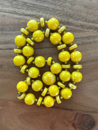Vintage Yellow Lucite Beaded Necklace With Covered Clasp Signed Made In Austria