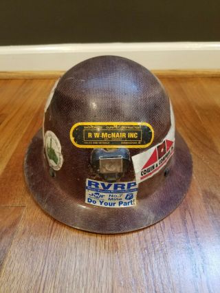 Vintage Fiberglass Mining Msa Safari Full Brim Hard Hat With Insert
