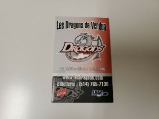 Rs20 Verdun Dragons 2005/06 Minor Hockey Pocket Schedule - Molson Export