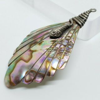 Vintage 925 Sterling Silver Snake Carved Abalone Shell South West Style Pendant