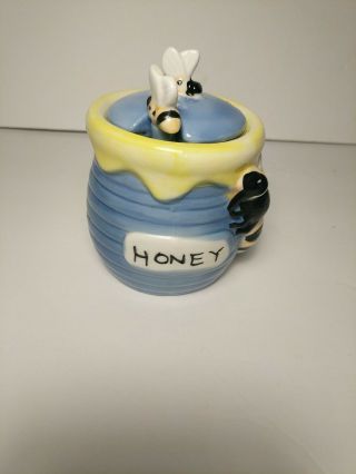 Vintage Ceramic Bee Hive Honey Pot Jar With Lid And Spoon