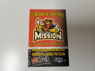 Rs20 Sorel - Tracy Mission 2005/06 Minor Hockey Pocket Schedule - Molson Export