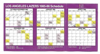 1985 - 86 Los Angeles Lazers Tri - Fold Pocket Soccer Schedule - Misl