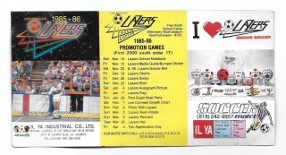 1985 - 86 Los Angeles Lazers Tri - Fold Pocket Soccer Schedule - MISL 2