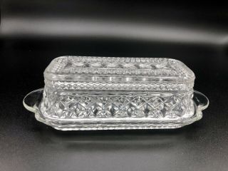 Vintage Crystal Cut Clear Covered Butter Dish W/lid Pattern Glass Scallop Edge