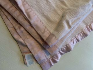 Vintage Cotton Satin Trim Pink Baby Blanket Made In Usa