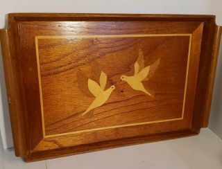 Vintage Marquetry Inlay Wood Serving Tray 2 Doves Bird Habitat International 19 "