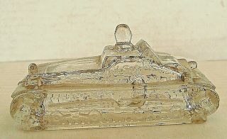 Vintage Glass Candy Container Us Tank W/man In Turret Victory Glass Co Circa1942