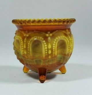 Vintage Boyd Witches Pot Footed Beaded Slag Glass Toothpick Brown Orange Yellow