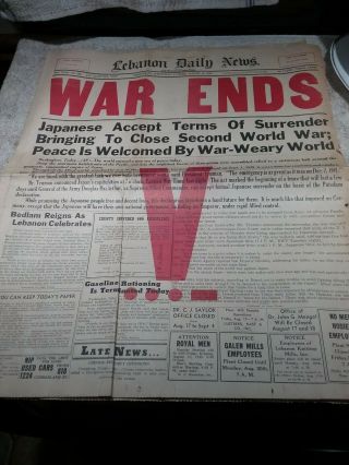 VINTAGE AUGUST 15,  1945 LEBANON PA DAILY NEWSPAPER 