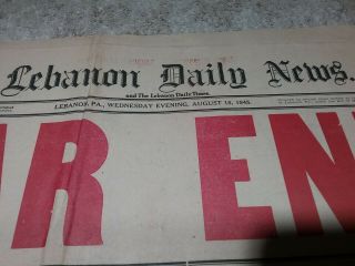 VINTAGE AUGUST 15,  1945 LEBANON PA DAILY NEWSPAPER 