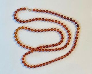 Vintage Natural Baltic Pressed Amber Round Beads Necklace 33.  6 G.  W/ Inclusions