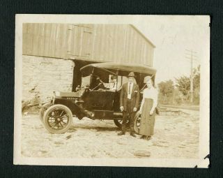 Brass Model T Ford Car At Barn On Farm Vintage Sepia Tone Photo 454024