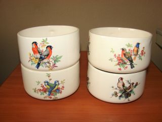 Vintage Set Of 4 Bird Themed Big Coffee Tea Ceramic Mug/cup/bowl Soup/chowder