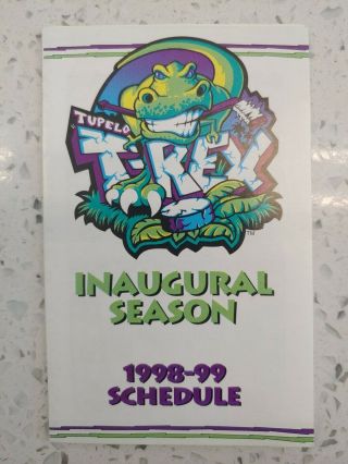 1998 - 1999 Tupelo T - Rex Inaugural Season Pocket Schedule Wphl Joe Van Volsen