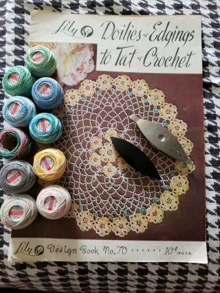 Vintage Tatting Shuttles Thread And Pattern Book
