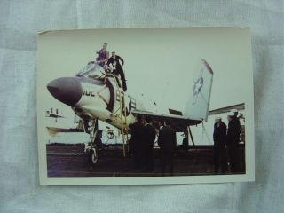 Vintage 1964 Photo Us Navy Fighter Airplane On Ship Deck 804