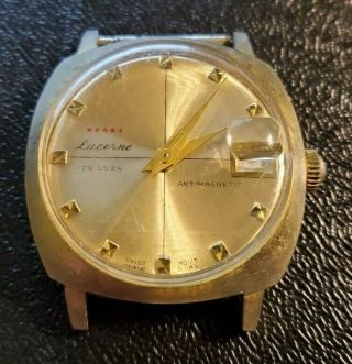Mens Vintage Gold Tone Lucerne De Luxe Swiss Made Wristwatch Gold Face -
