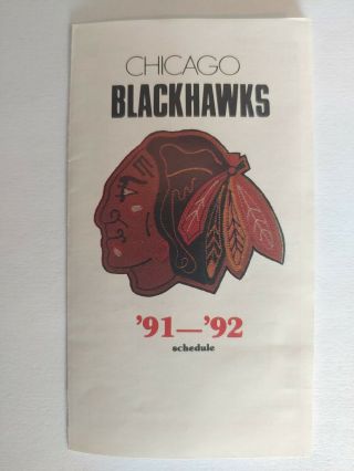 1991 - 1992 Chicago Blackhawks Nhl Pocket Schedule Ed Belfour Chris Chelios Goulet