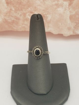 Vintage Sterling Silver Marcasite And Onyx Ring Size 7.  75