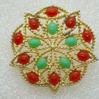 Signed Sarah Coventry Vintage Flower Brooch Pin Cabochon Costume Jewelry