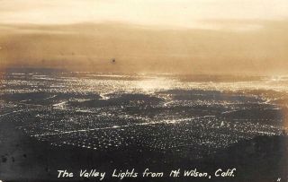Rppc The Valley Lights From Mt.  Wilson,  Ca Night View Ca 1920s Vintage Postcard