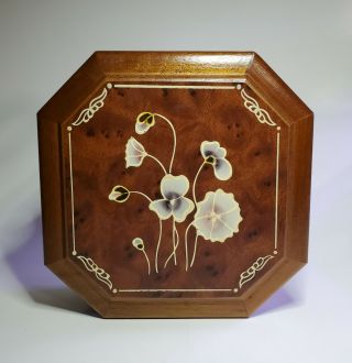 Vintage Hardwood Octagonal Jewelry Box With Vanity Mirror