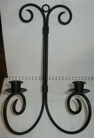 Vintage Black Wrought Iron Double Taper Candle Wall Sconce