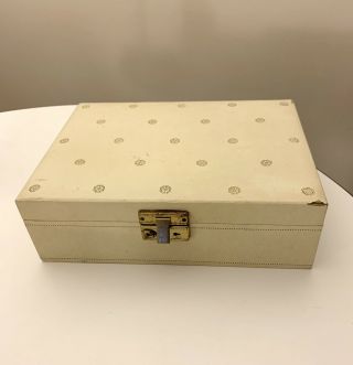 Vintage Mele Jewelry Box Large Off White W/ Pink Velvet Interior Mcm