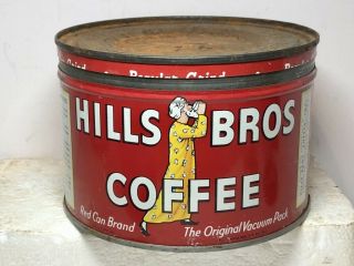 Vintage Hills Bros Coffee 1 Lb,  Tin Can,  & Cover Copyright 1939 - 42 - 45