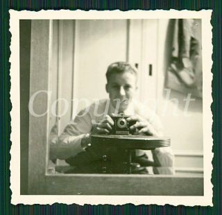 Young Man W Camera On Mirror Reflection Selfie Abstract Photograph Vintage Photo